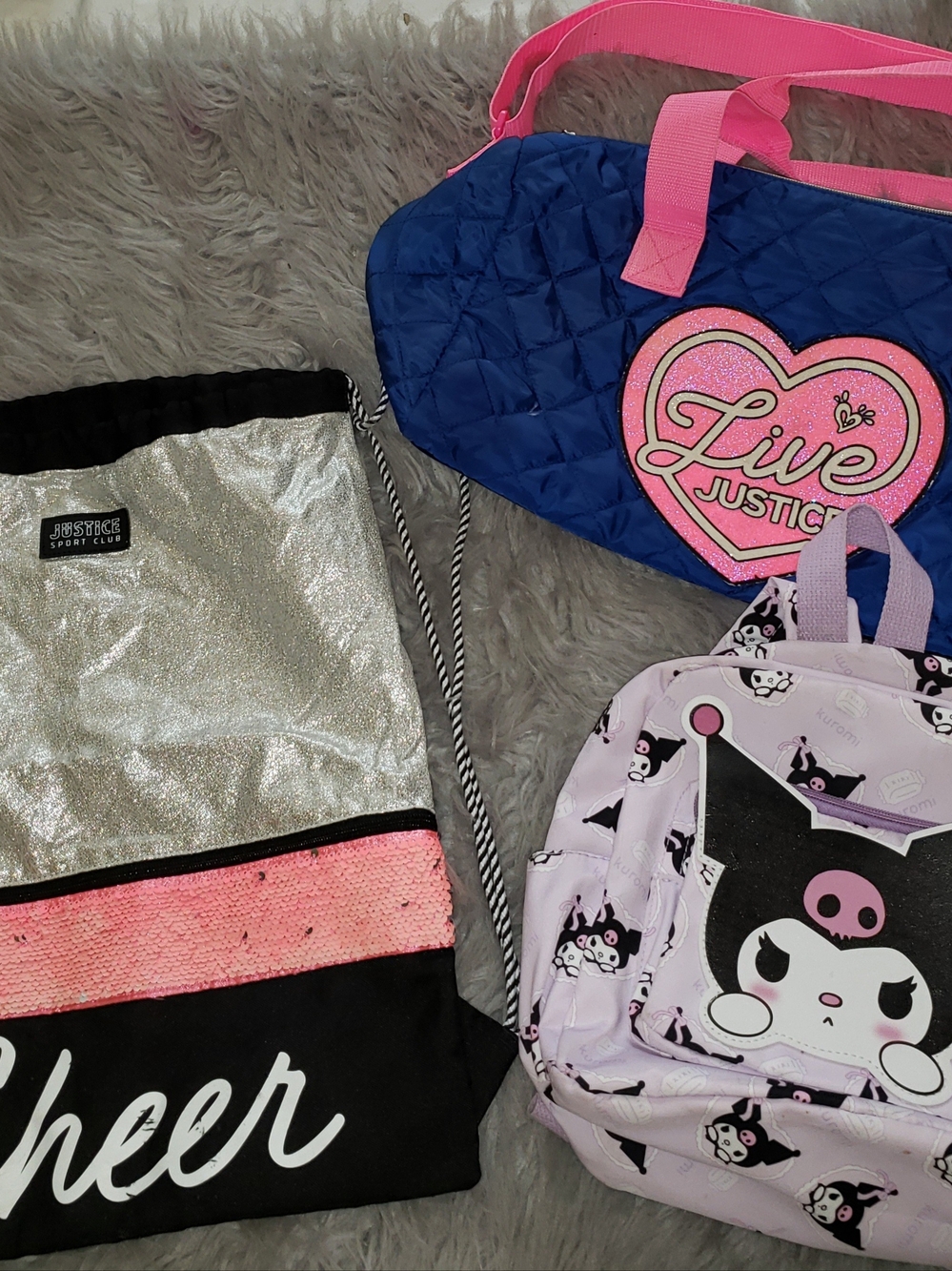 Girls Bags Justice Blue Quilted Duffel with Pink Heart Accent
